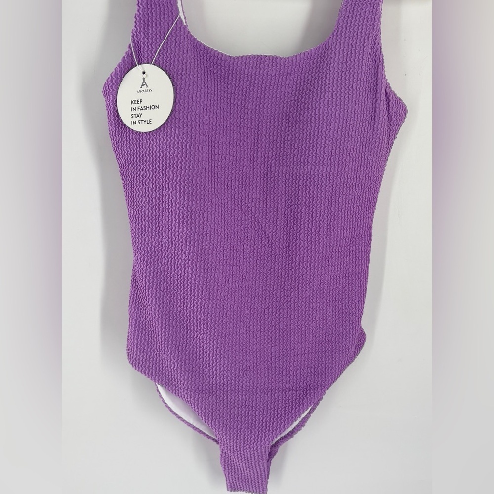 ANRABESS Womens  Swimsuit Purple Summer Sq Neck -Full Coverage Textured-Medium - Picture 4 of 9
